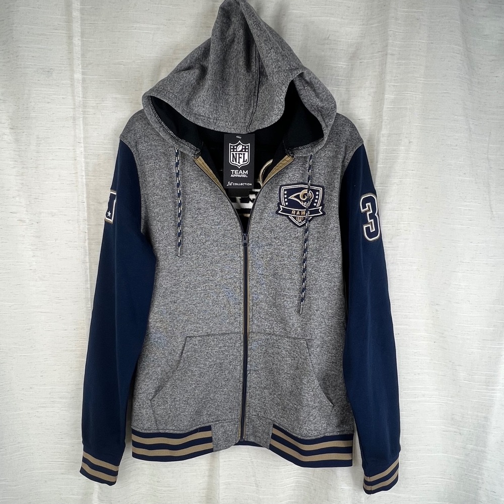 NFL Team Apparel NWT Los Angeles Rams Full Zip Hoodie Grey Navy Blue.Mens Medium - Picture 3 of 10